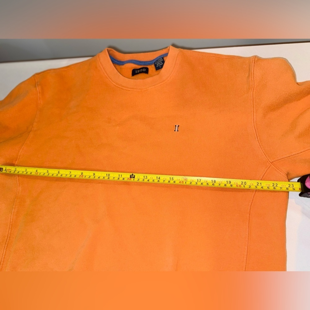 Izod Men’s Orange Crewneck Long Sleeve Sweatshirt Pullover With Logo Size Large - Picture 7 of 16